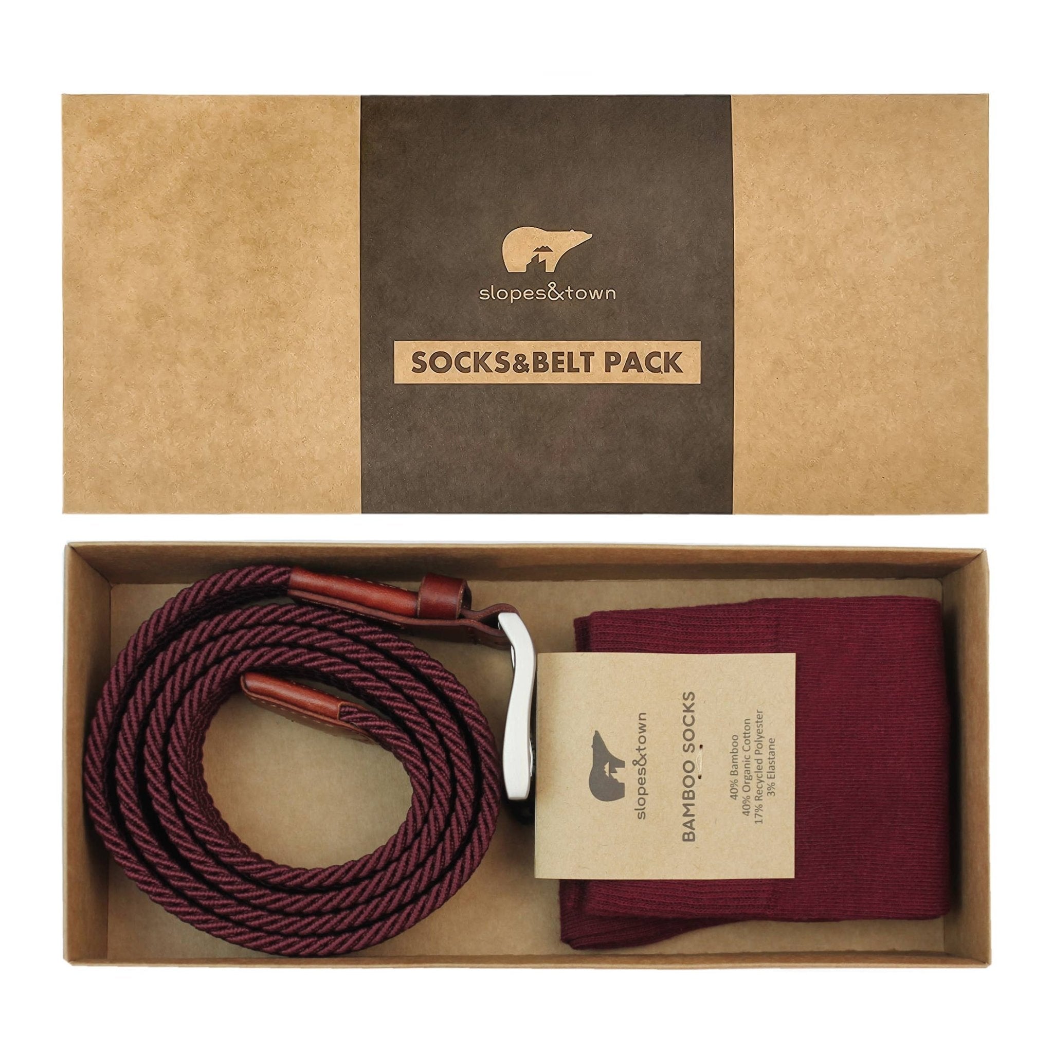 Sokken en Riem Geschenkdoos - Burgundy - LAB10streetwear
