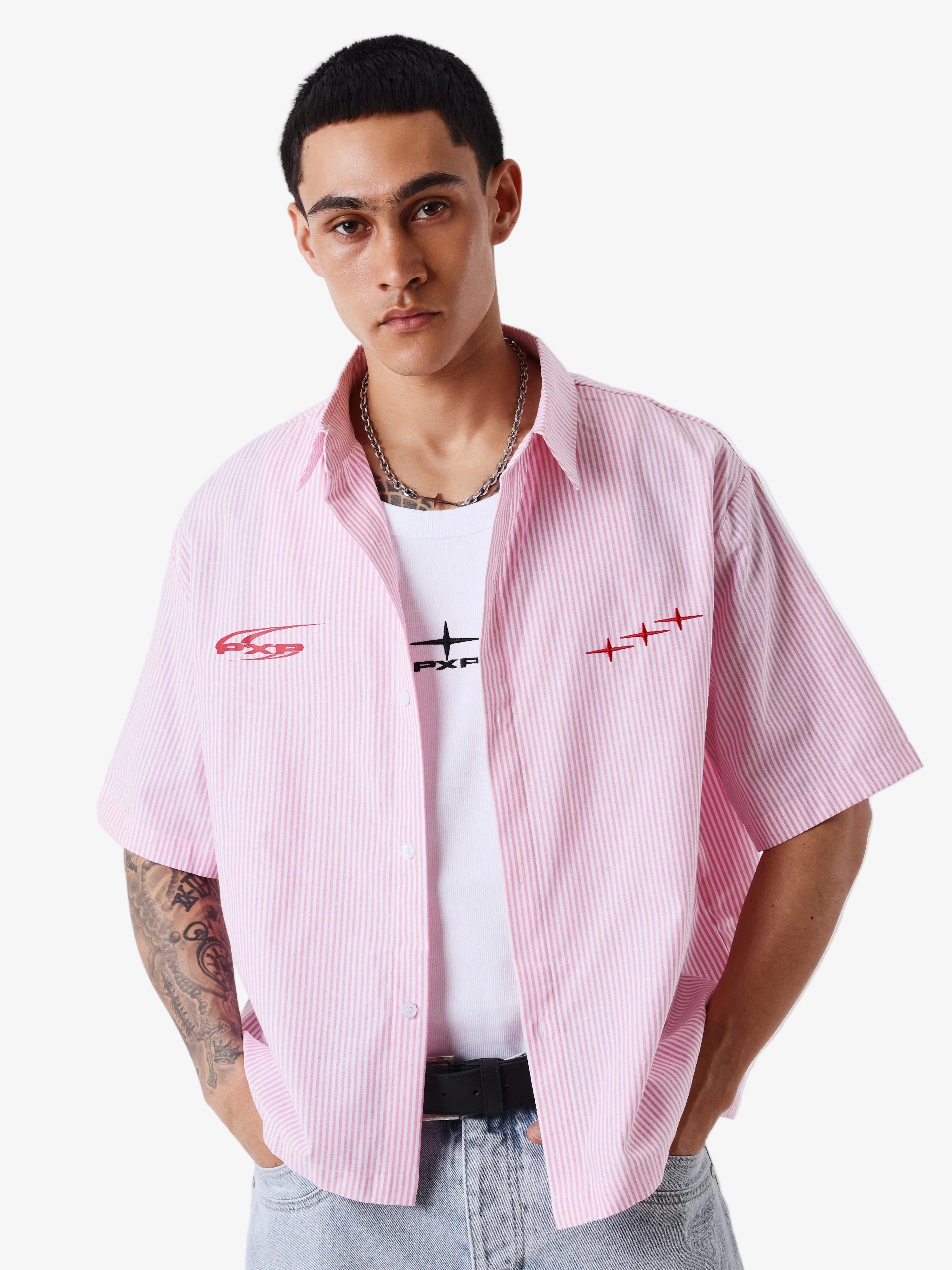 PXP Gestreept overhemd met korte mouwen - Lab10streetwear.nl