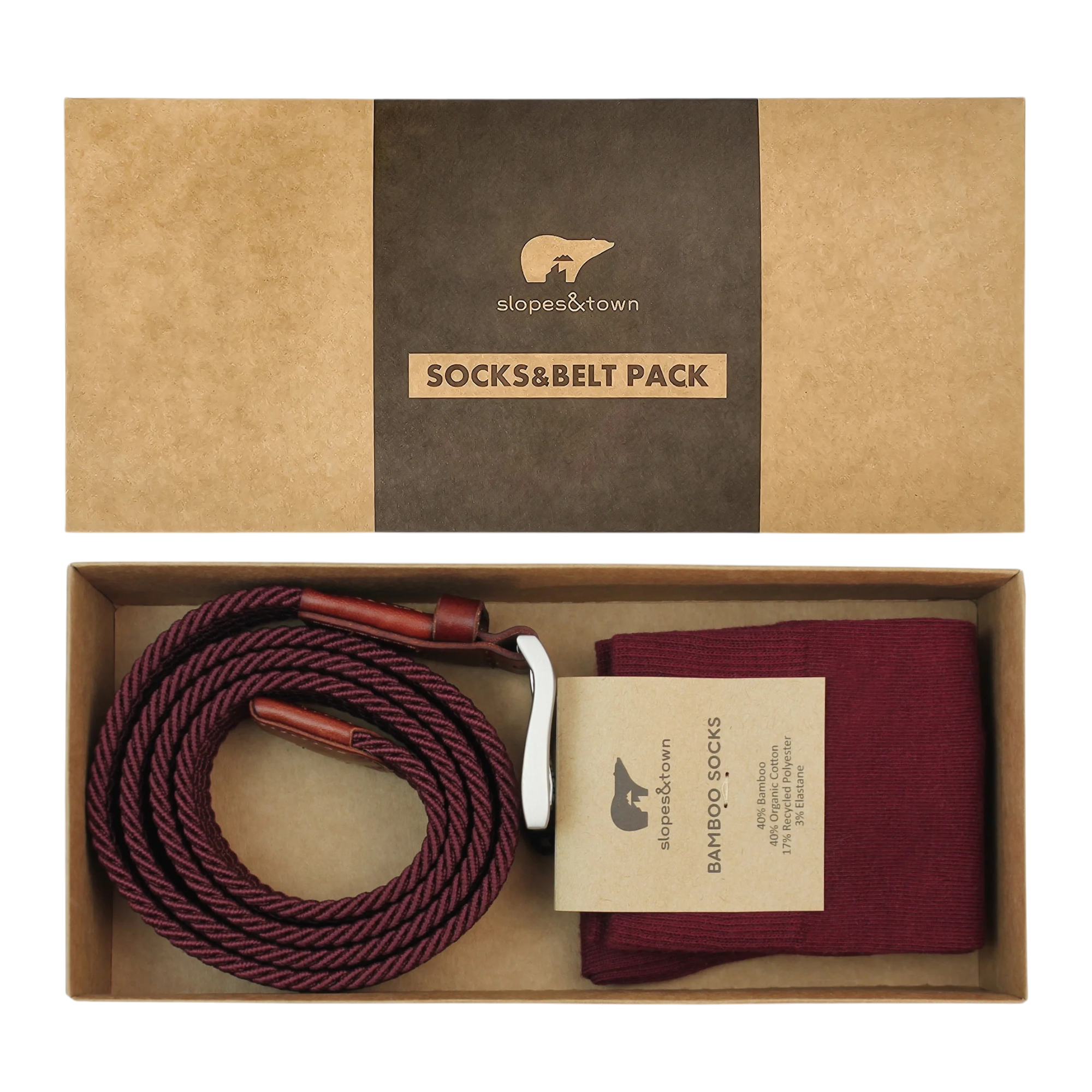 Sokken en Riem Geschenkdoos - Burgundy
