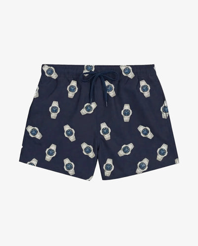 Baron Filou Swim Shorts Allover Watches - Navy Blue - lab10menswear.nl