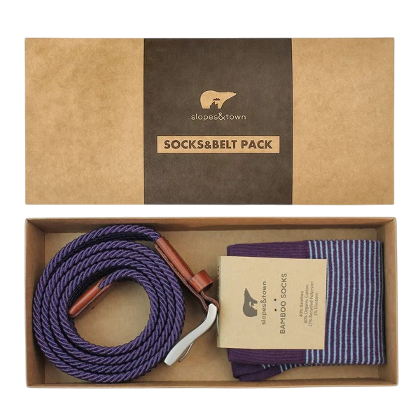 Sokken en Riem Geschenkdoos - Purple